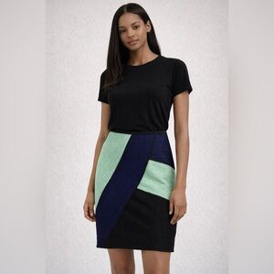 Anthropologie Maeve Colorblock Black and Mint Pencil Skirt Sz 8